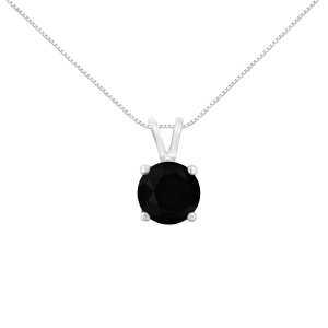 .925 Sterling Silver Treated Black Round-Cut Solitaire 4-Prong Set Diamond 18 Pendant Necklace
