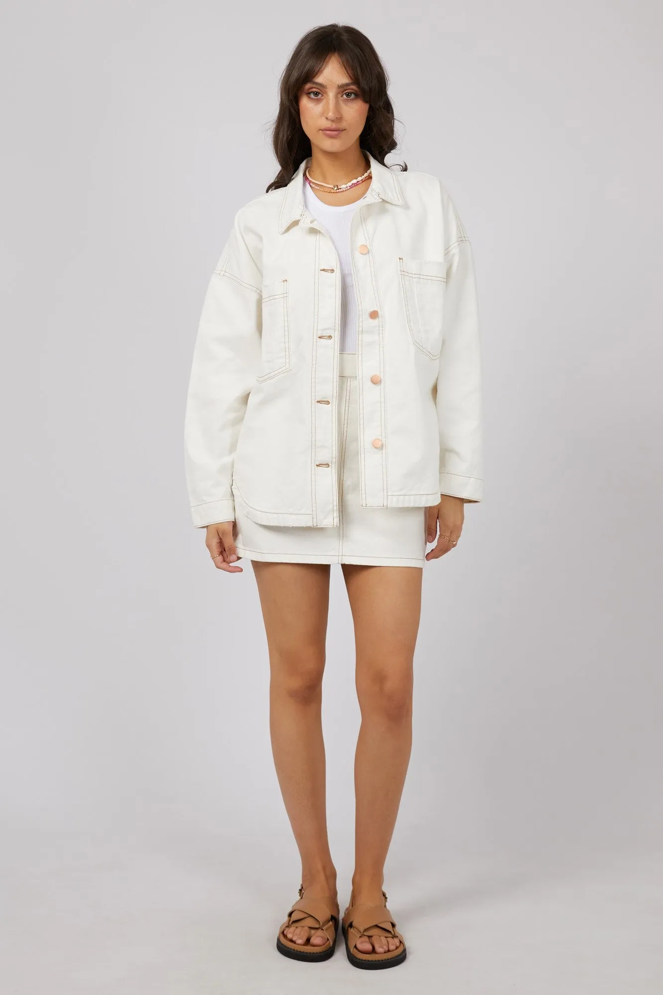 All About Eve Coco Denim Shacket Vintage White
