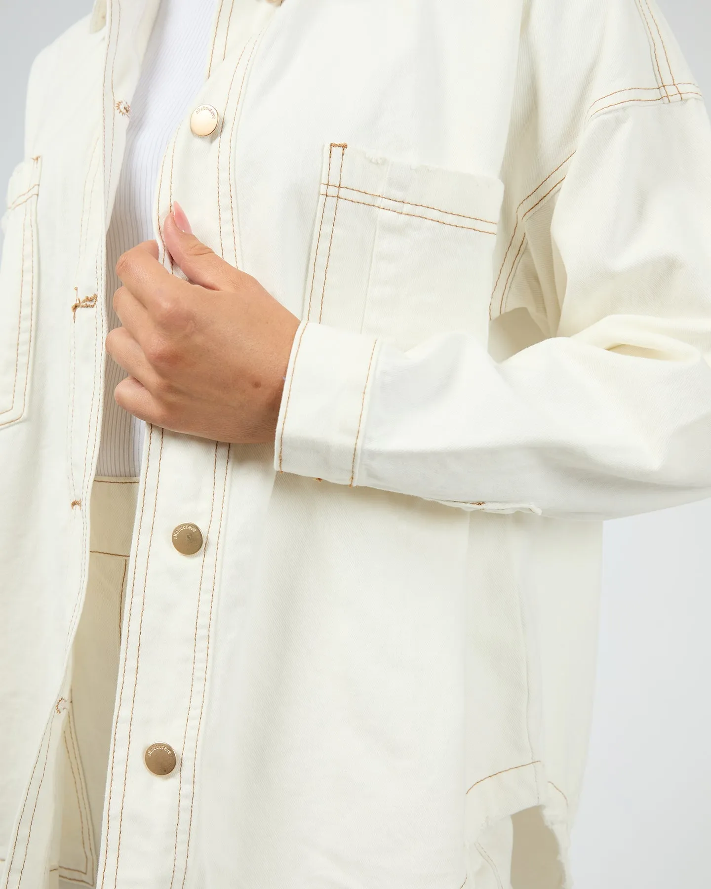 All About Eve Coco Denim Shacket Vintage White