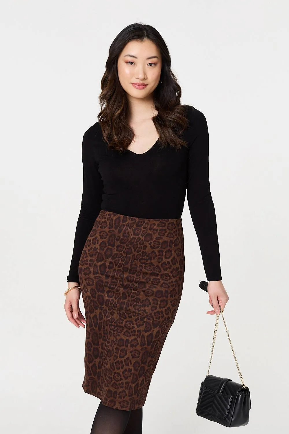 Animal Print Knee Length Pencil Skirt