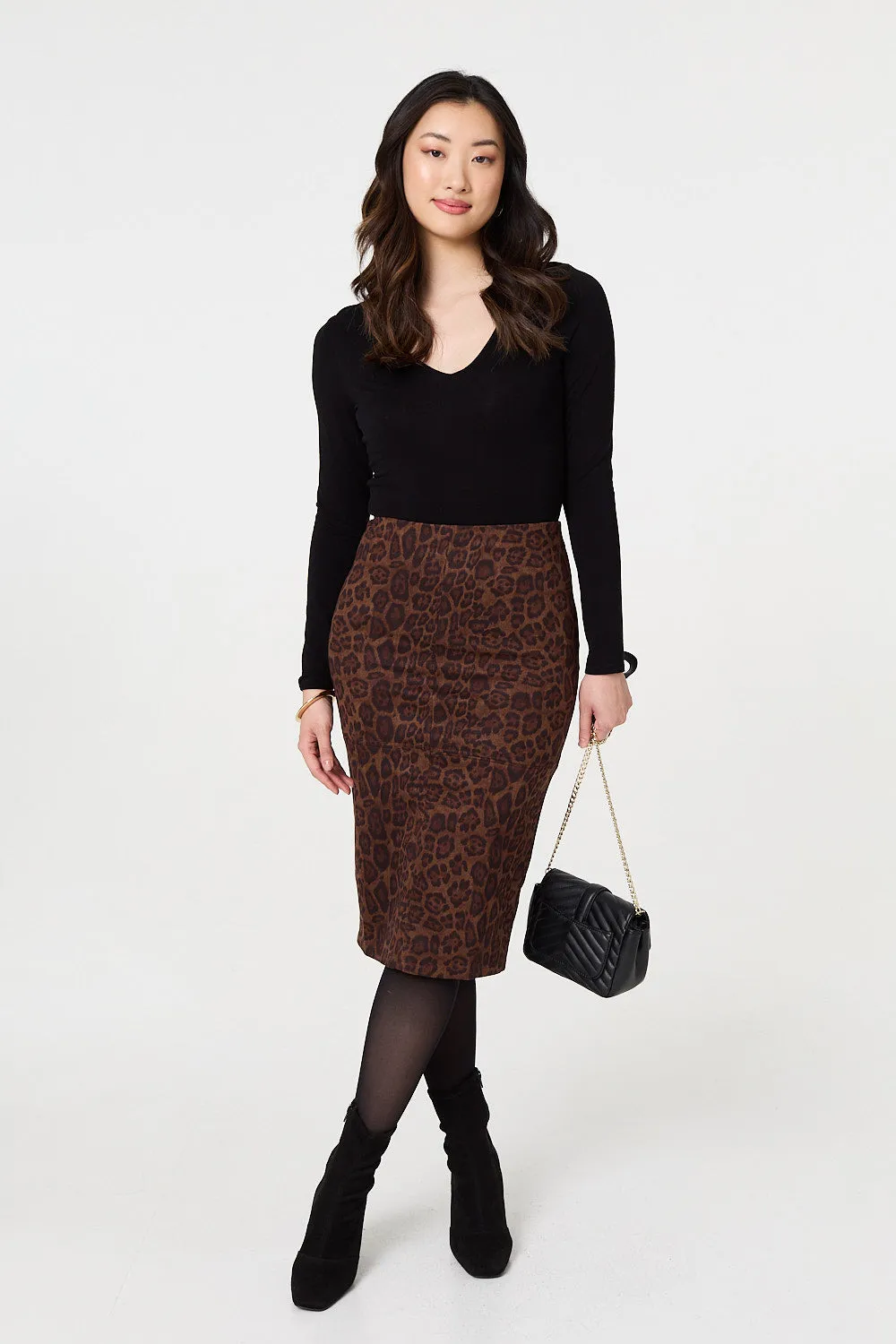 Animal Print Knee Length Pencil Skirt