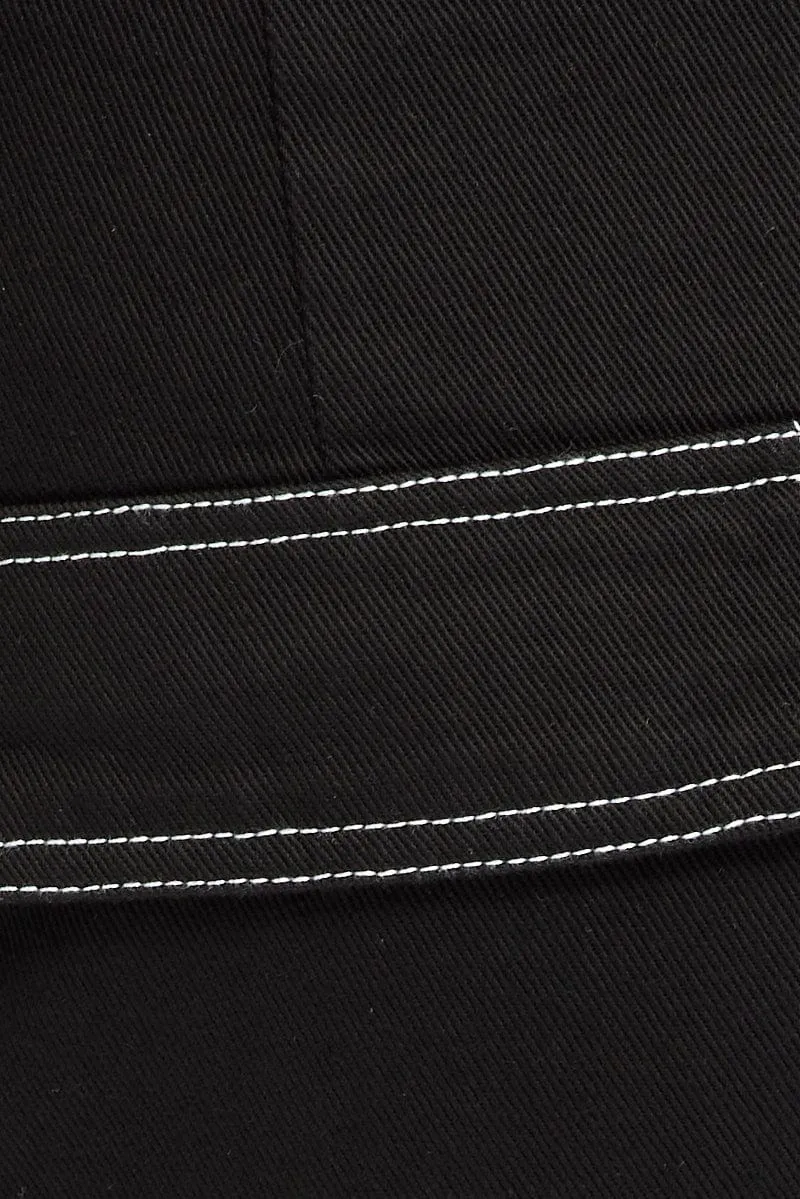 Black Cargo Shorts Contrast Stitching