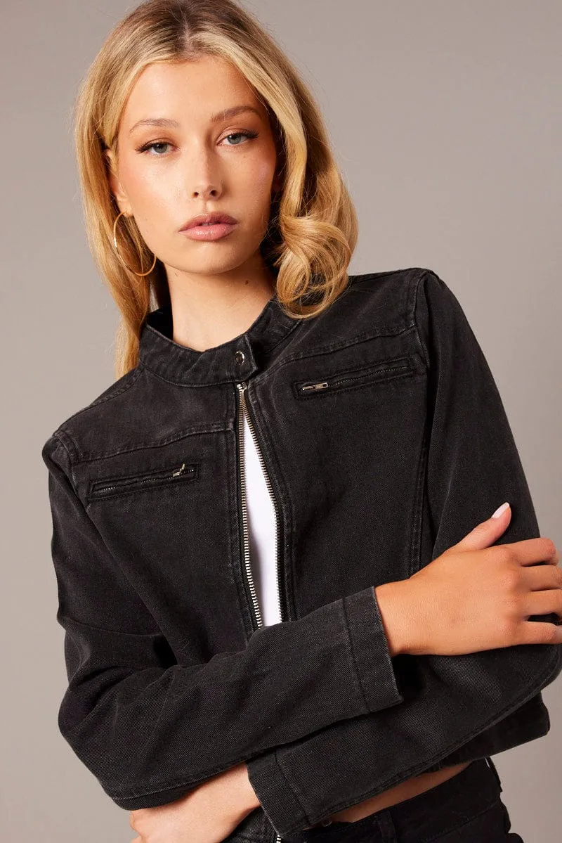 Black Denim Jacket Long Sleeve