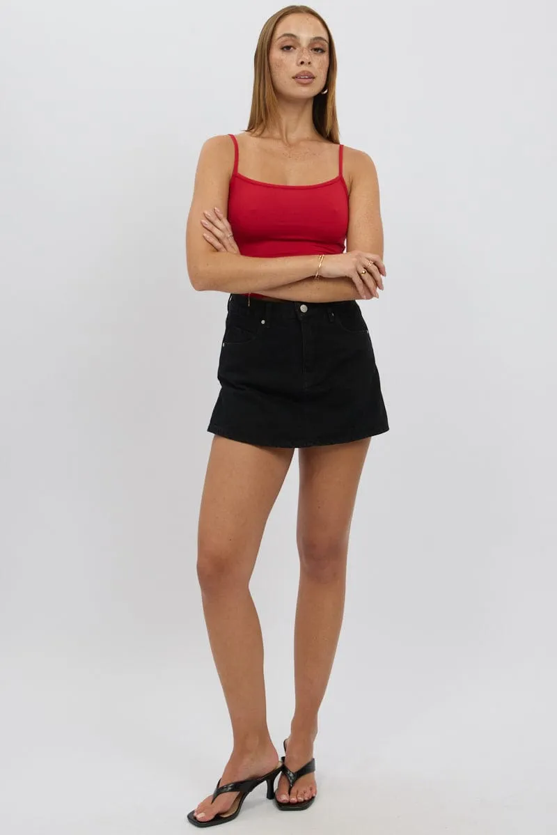 Black Denim Skort Skirt High Rise