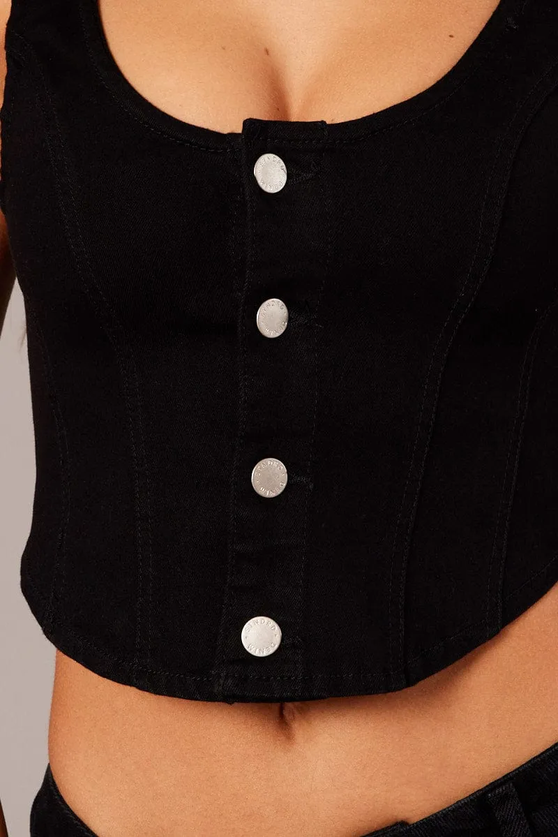 Black Denim Vest Sleeveless