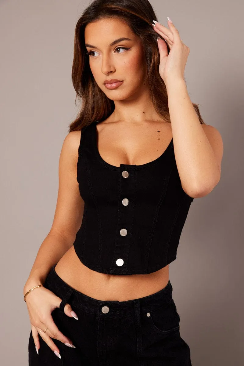 Black Denim Vest Sleeveless
