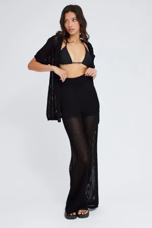 Black Knit Pants Wide Leg Crochet