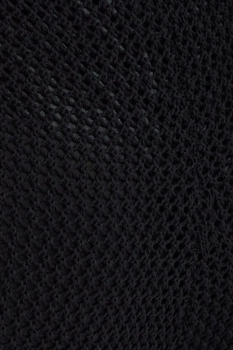 Black Knit Pants Wide Leg Crochet