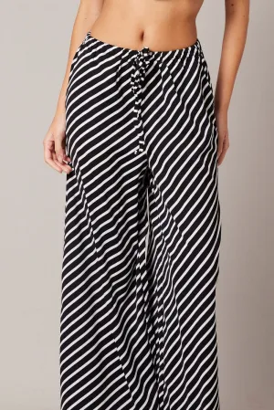 Black Stripe Wide Leg Pants High Rise