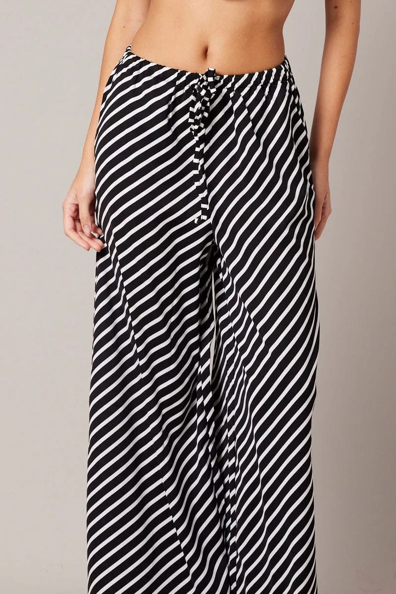 Black Stripe Wide Leg Pants High Rise