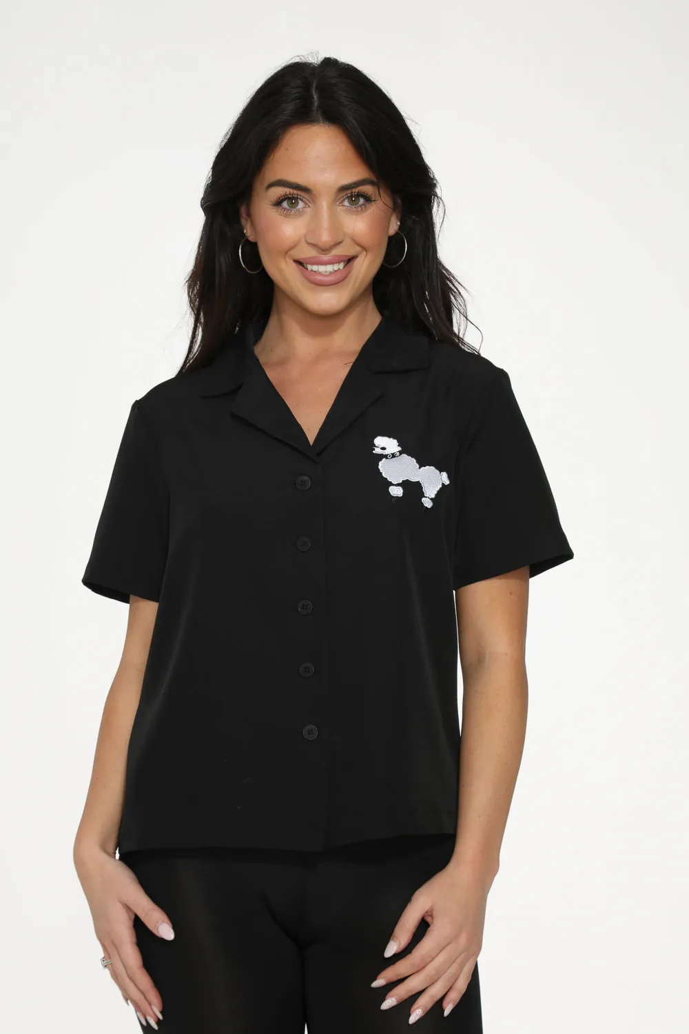 Black White Embroidered Poodle Top