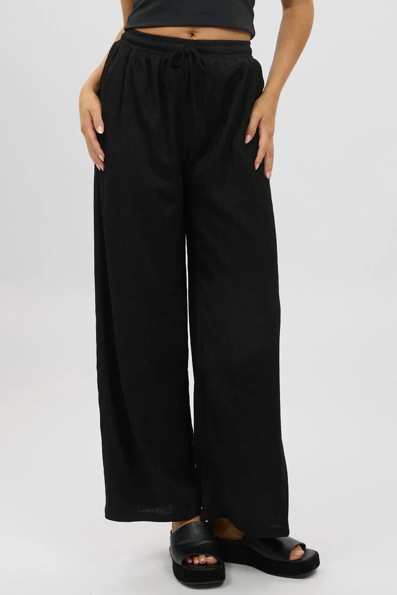 Black Wide Leg Pants Elasticated Waist