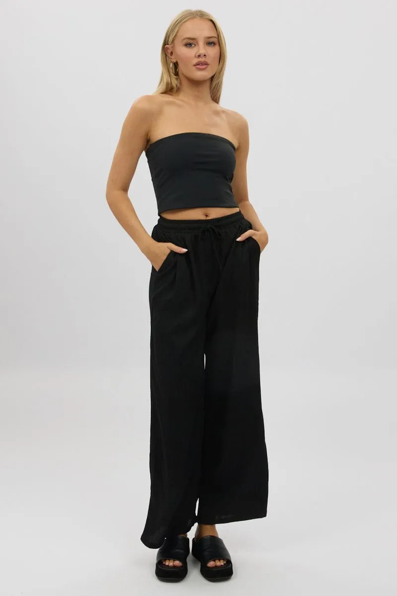 Black Wide Leg Pants Elasticated Waist