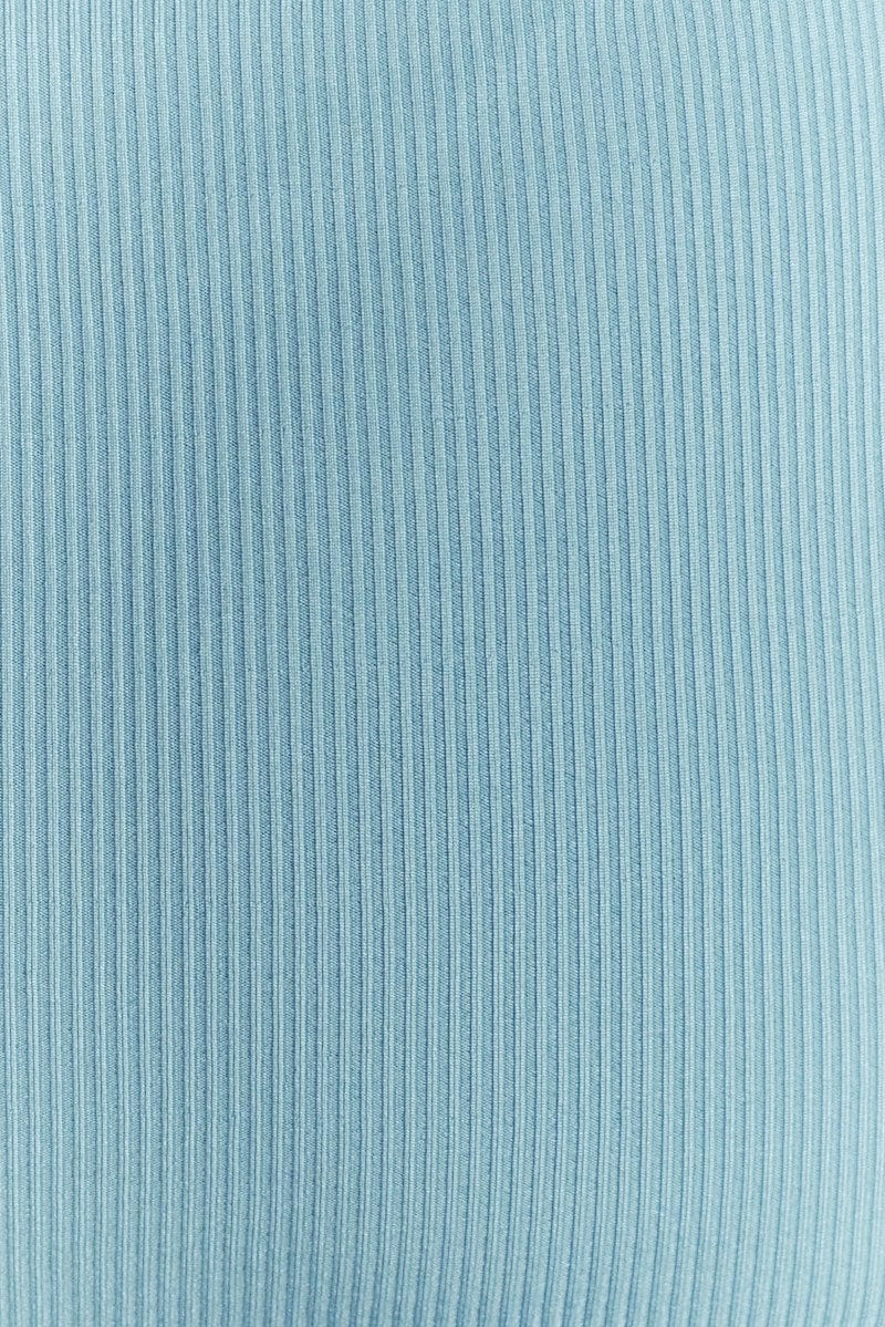 Blue Midi Dress Ribbed Cut Out