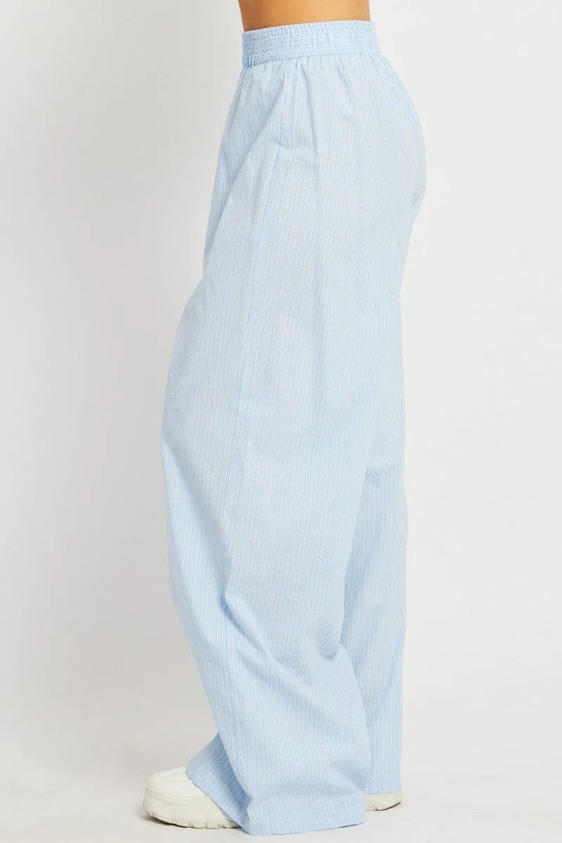 Blue Stripe Wide Leg Pants High Rise