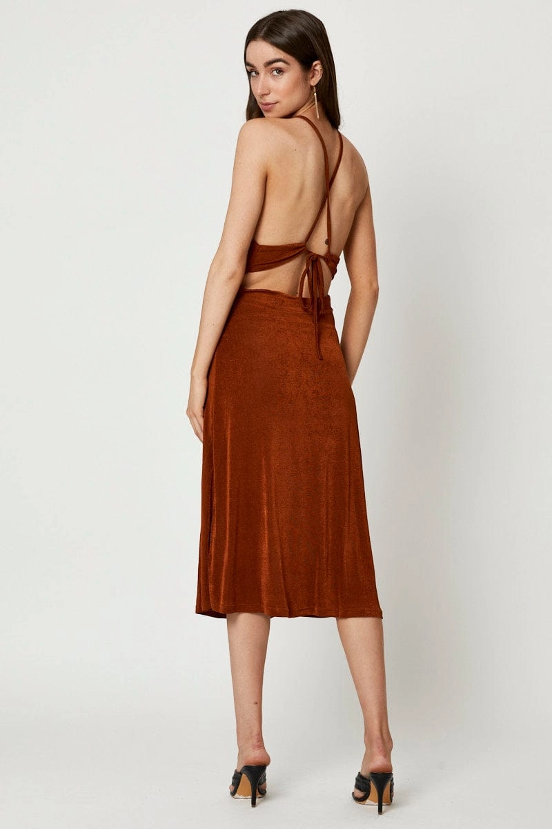 Brown Cut Out Slip Dress