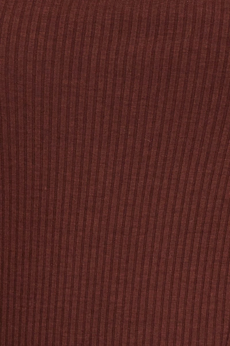 Brown Jersey Top Long Sleeve Ribbed