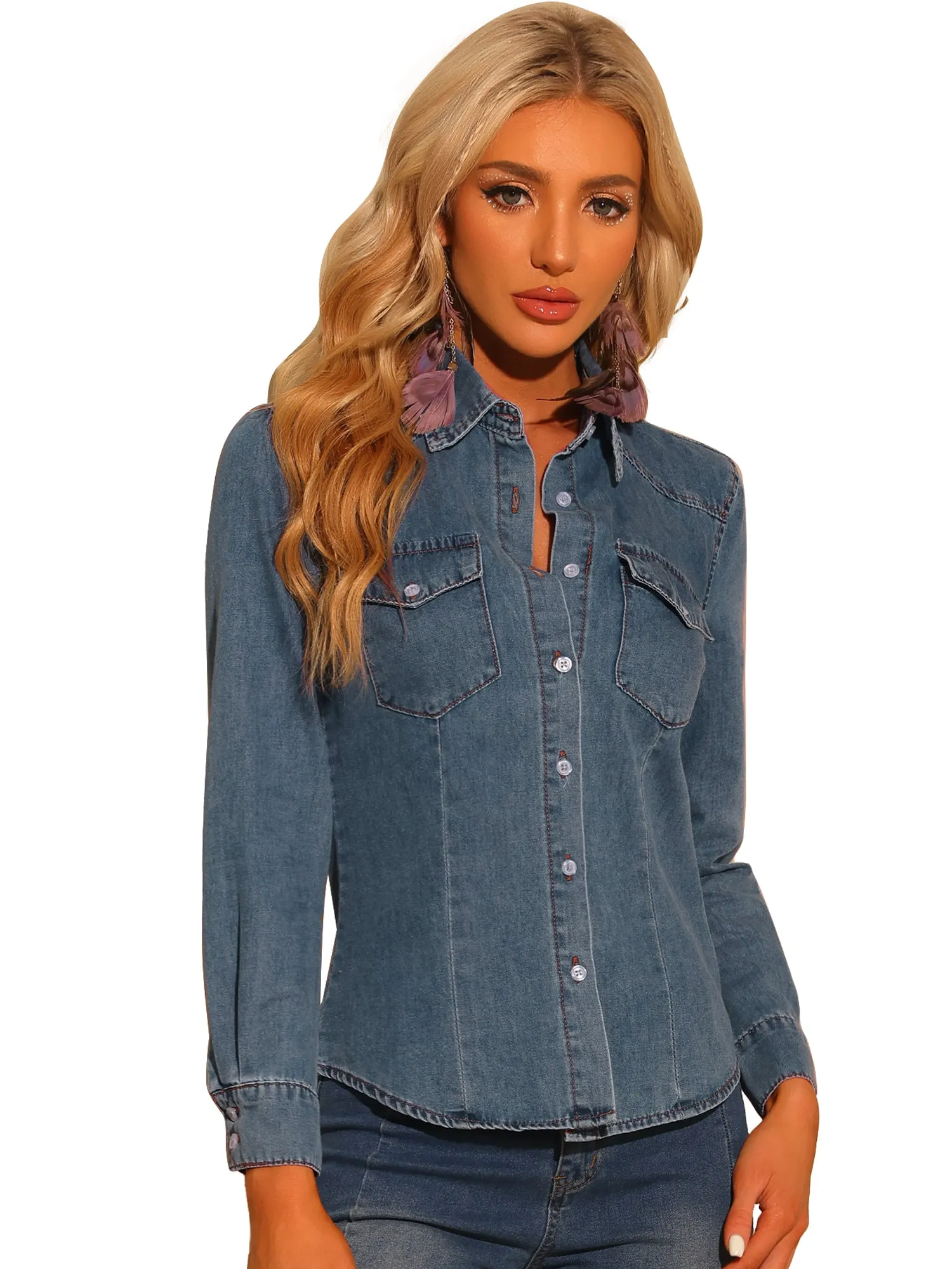 Casual Long Sleeve Buttton Down Boyfriend Distressed Denim Jacket