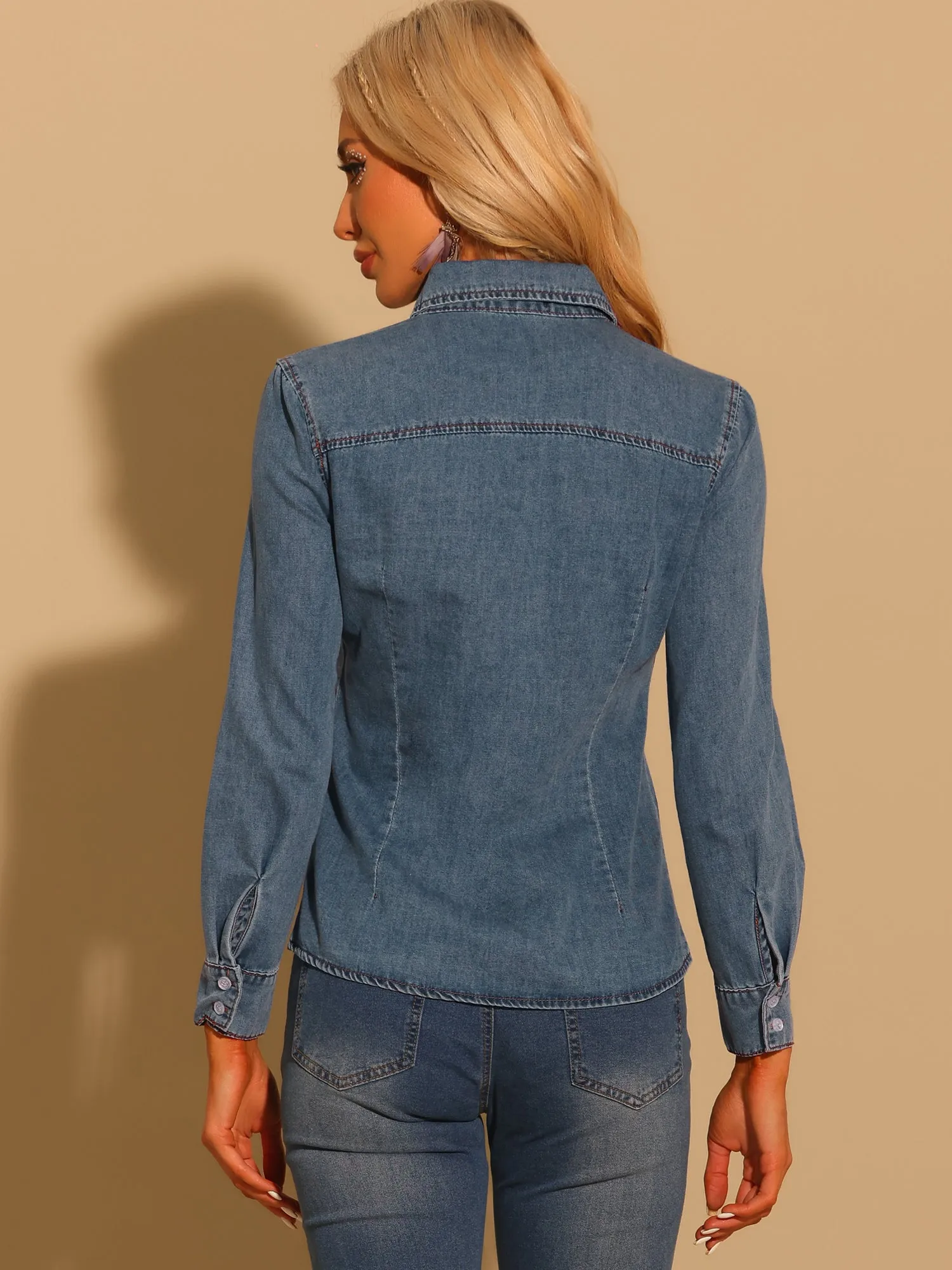 Casual Long Sleeve Buttton Down Boyfriend Distressed Denim Jacket