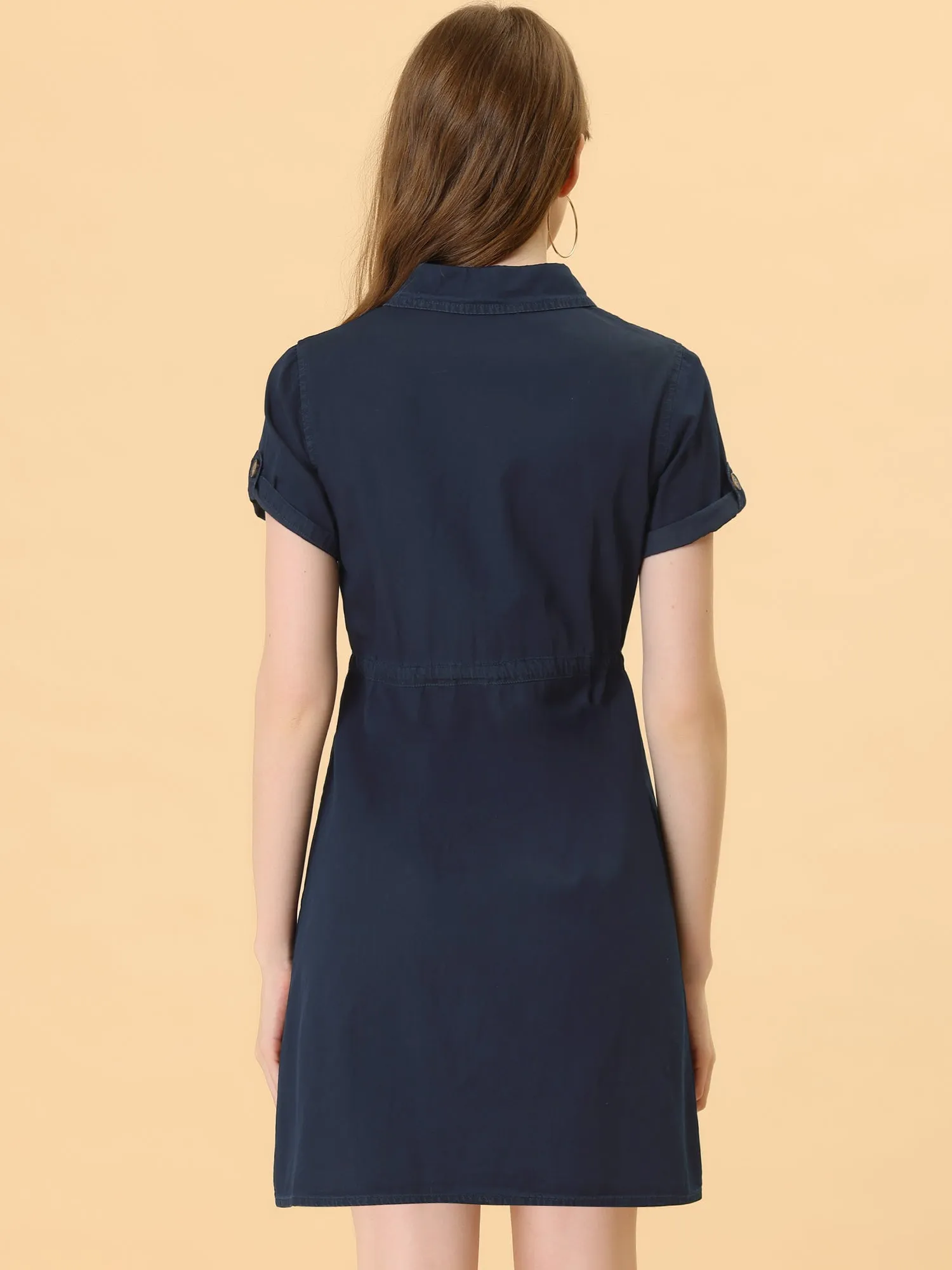 Chambray Tie Waist Summer Casual Button Down Denim Dress