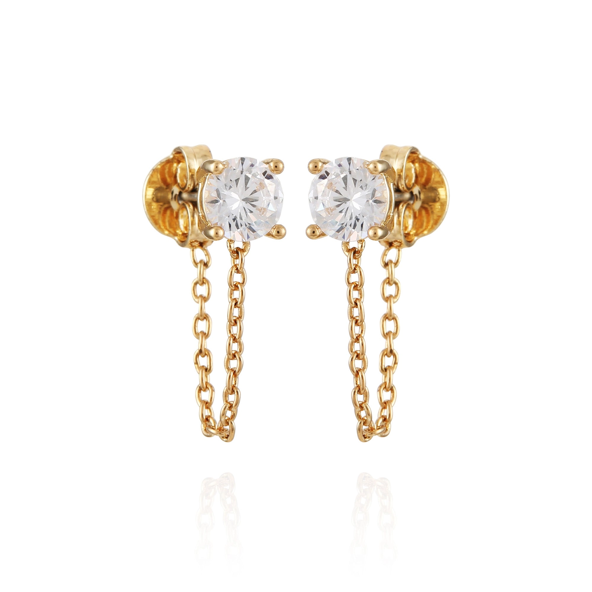 Crystal Stud Chain Dangle Drop Earrings