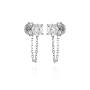 Crystal Stud Chain Dangle Drop Earrings
