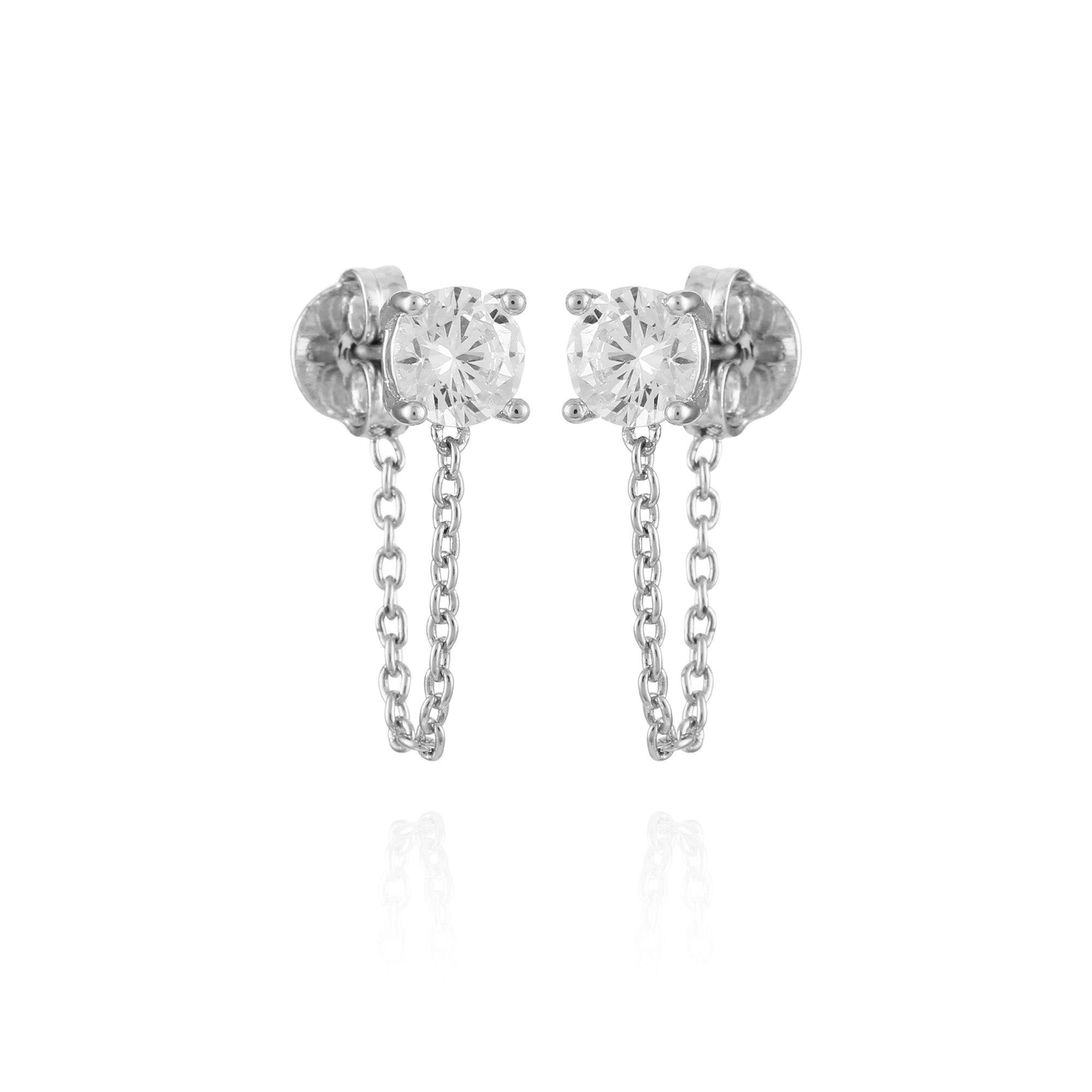 Crystal Stud Chain Dangle Drop Earrings