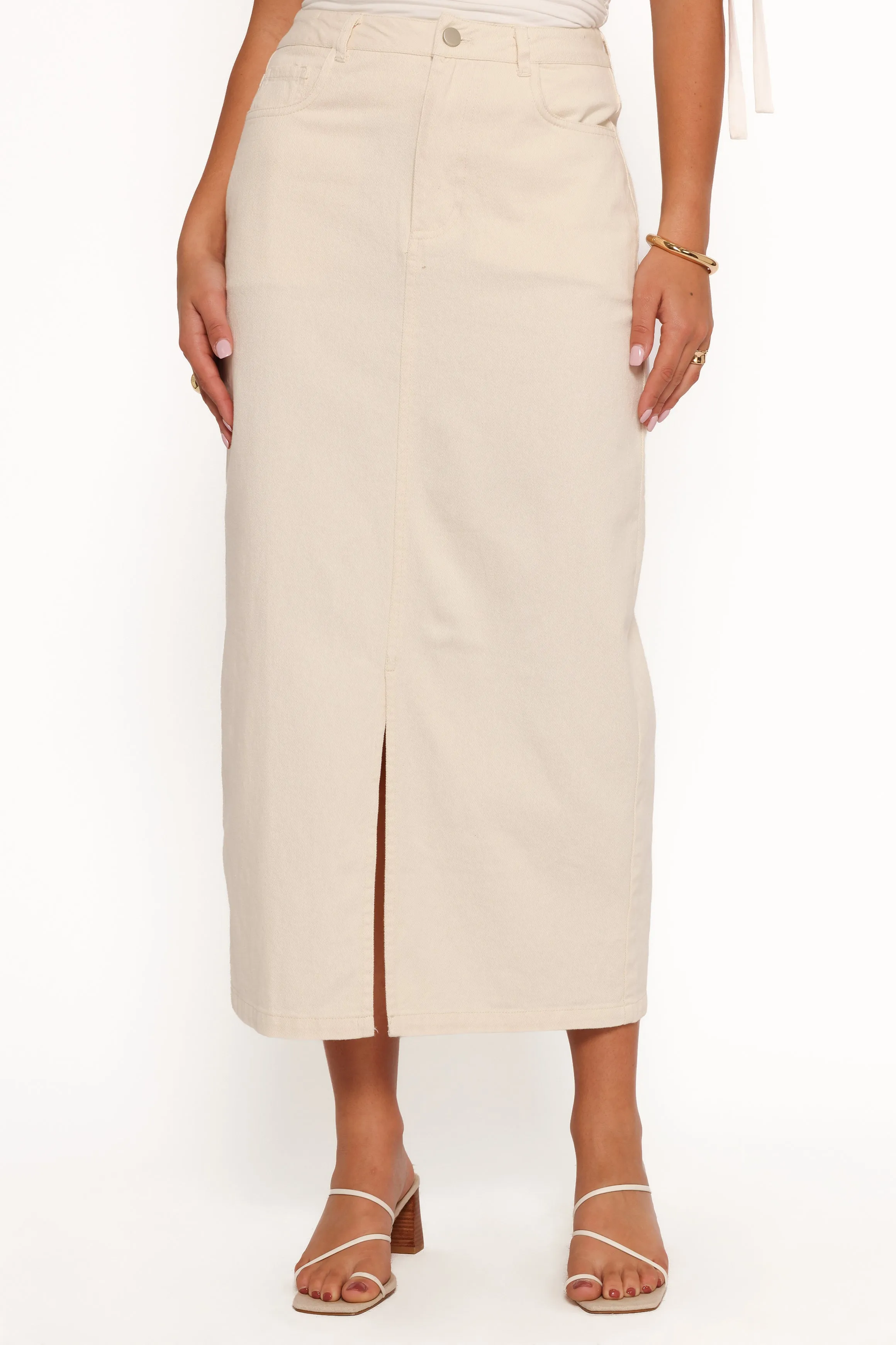 Dana Denim Midi Skirt - Cream