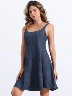 Denim Casual Square Neck A-Line Mini Jean Dress