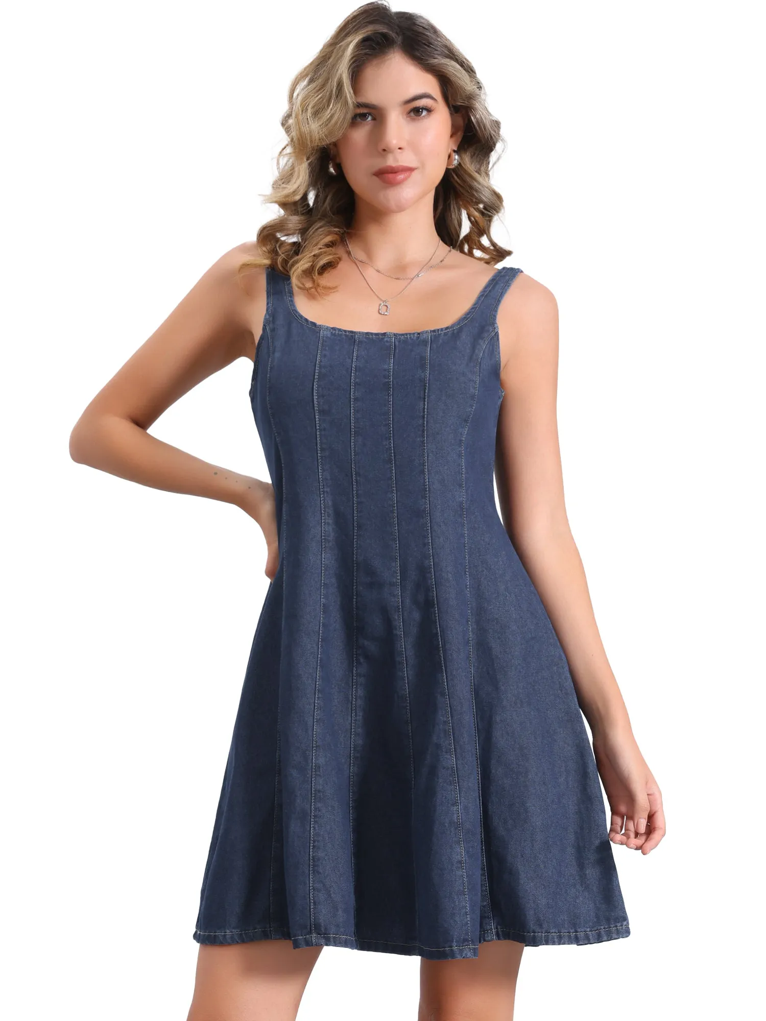 Denim Casual Square Neck A-Line Mini Jean Dress