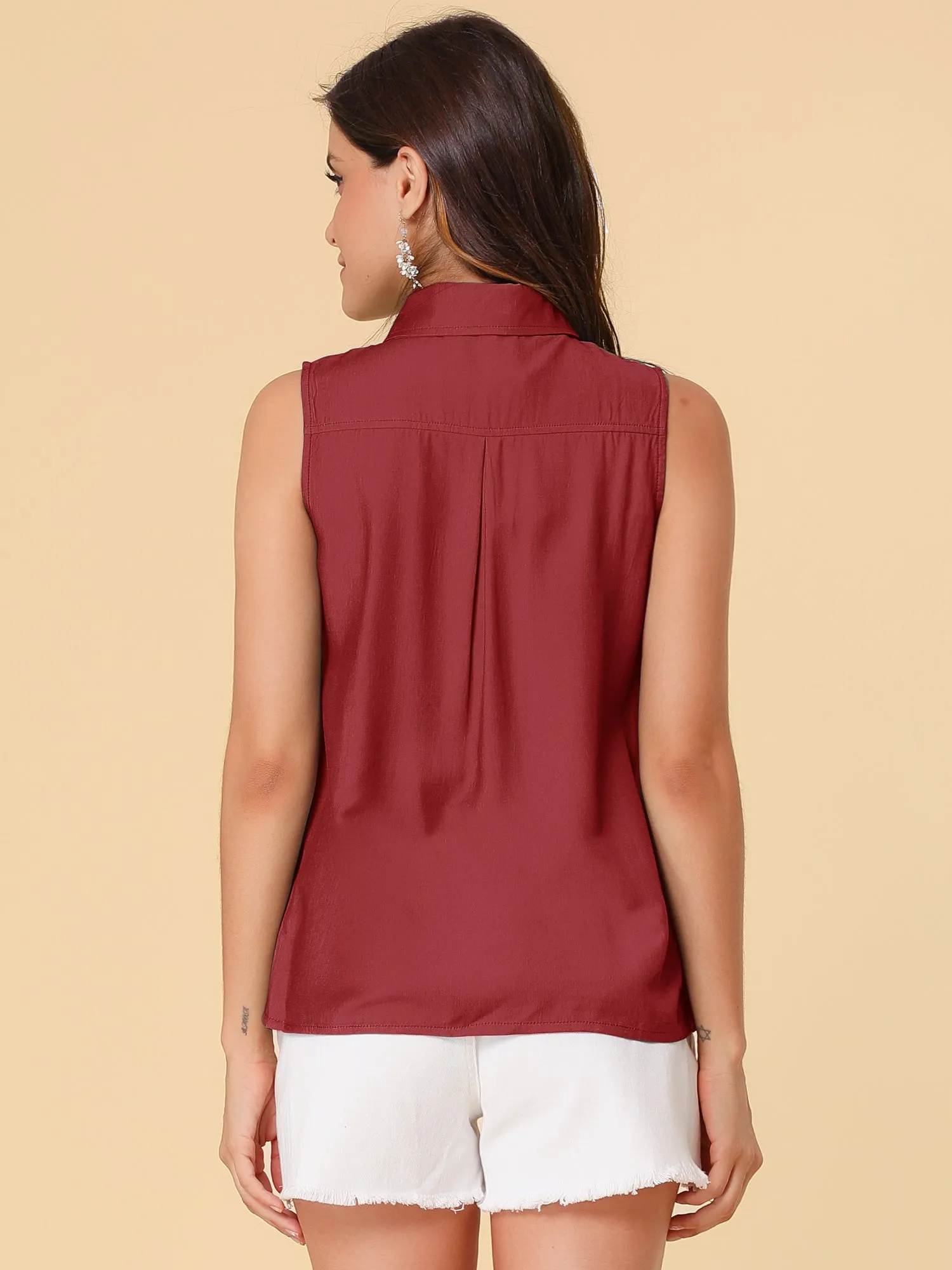 Denim Collar Button Down Casual Office Sleeveless Shirt
