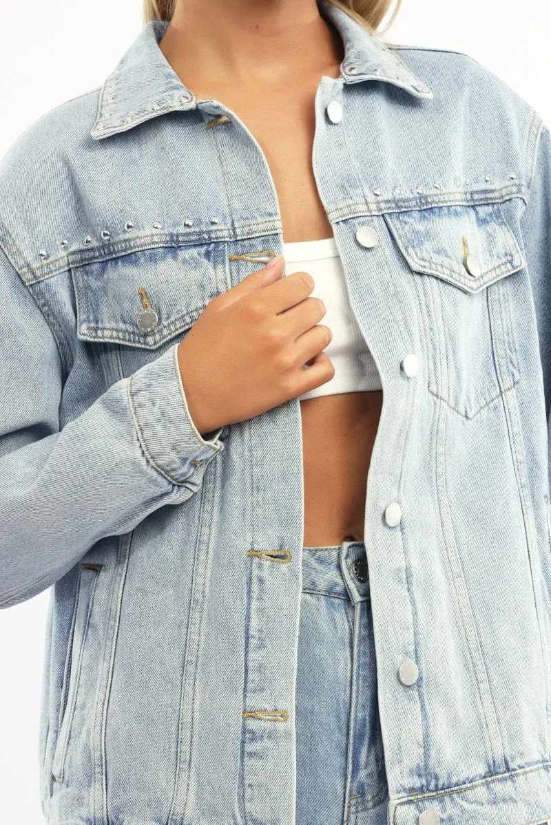 Denim Oversized Jacket With Studs