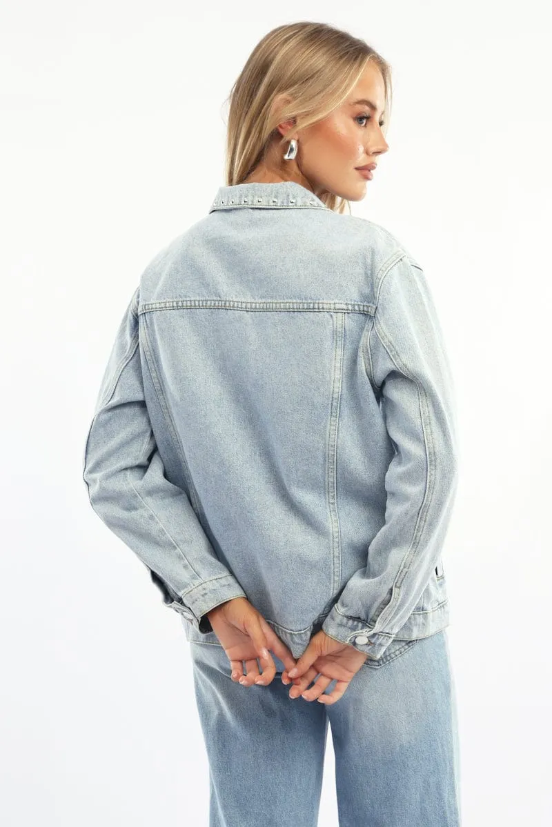 Denim Oversized Jacket With Studs