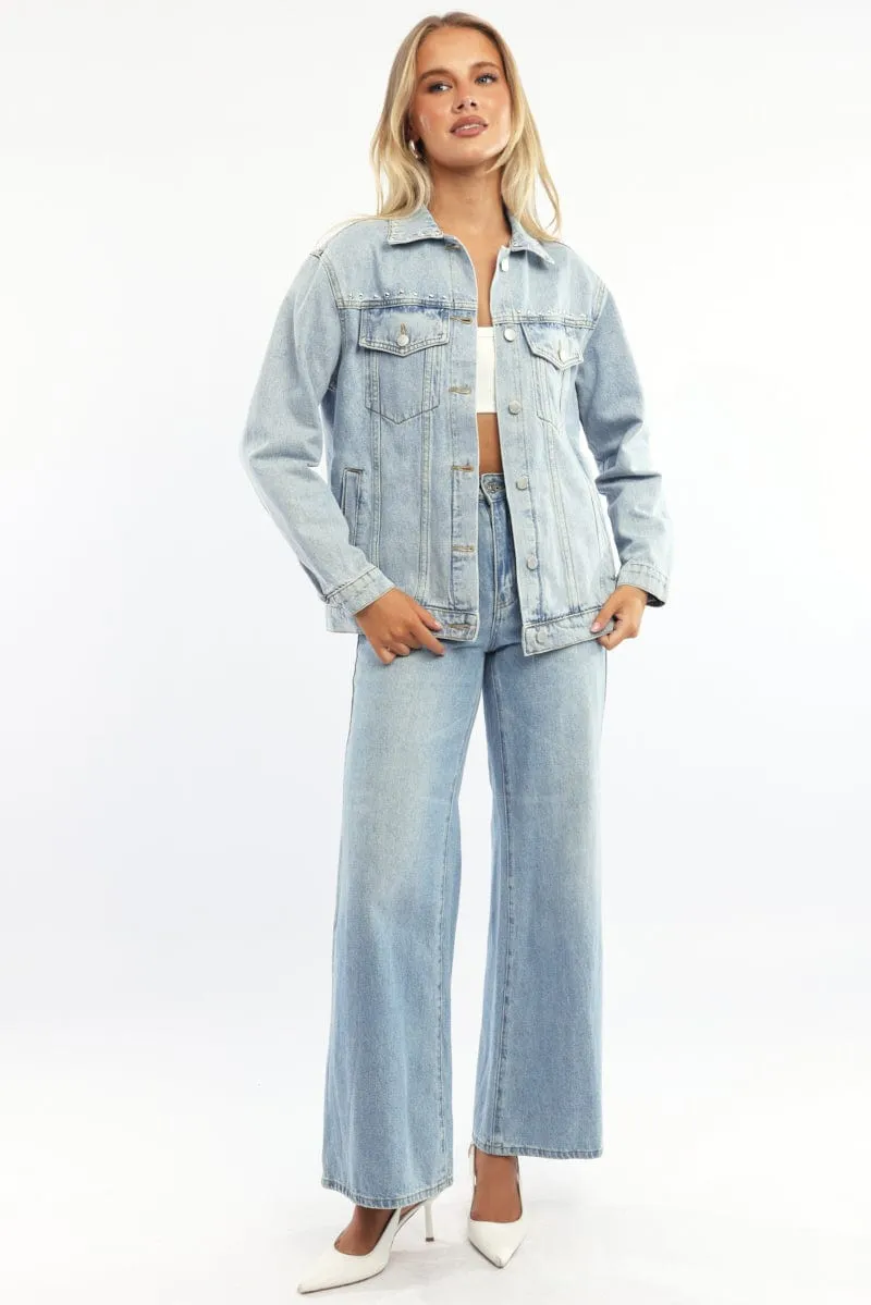 Denim Oversized Jacket With Studs