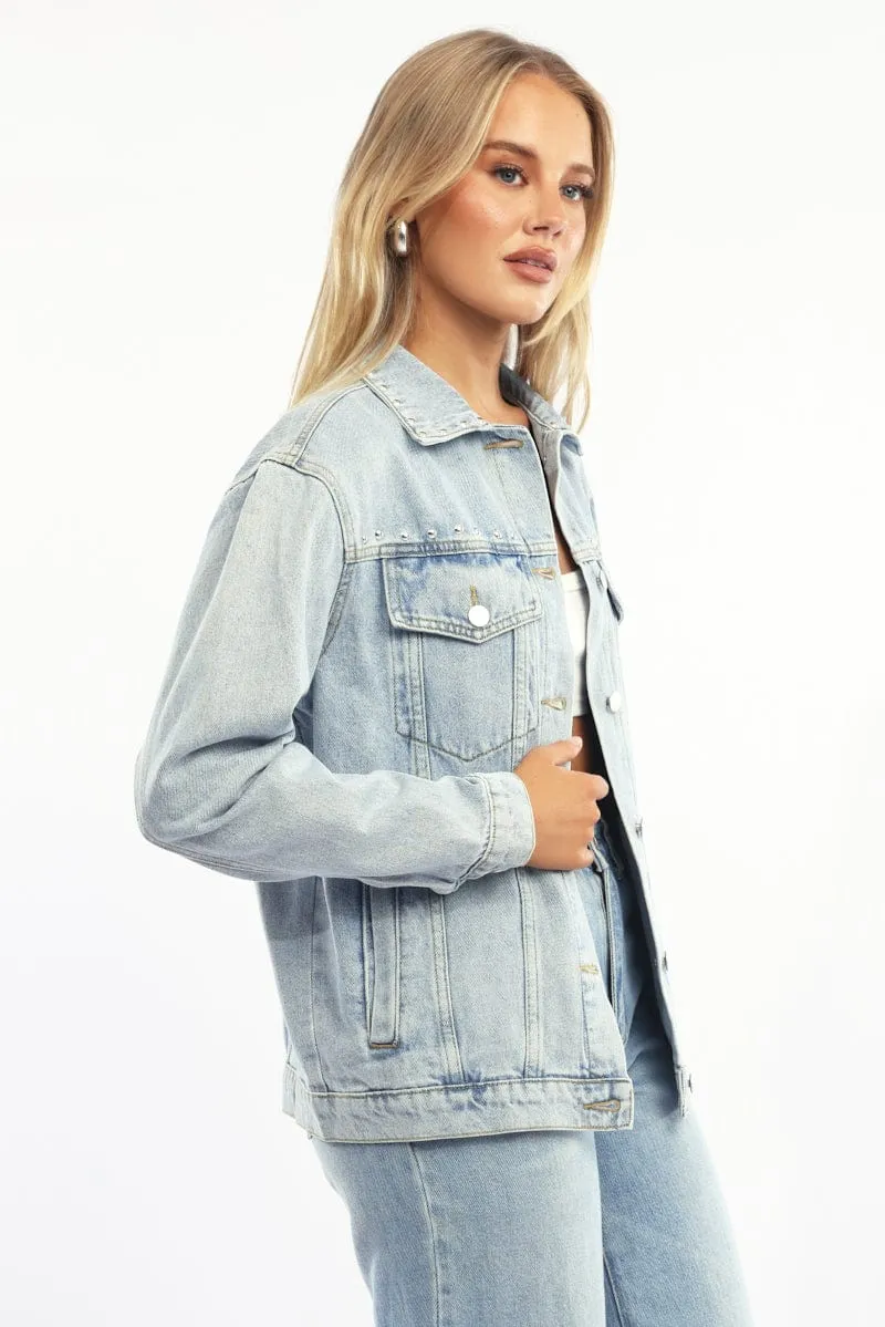 Denim Oversized Jacket With Studs