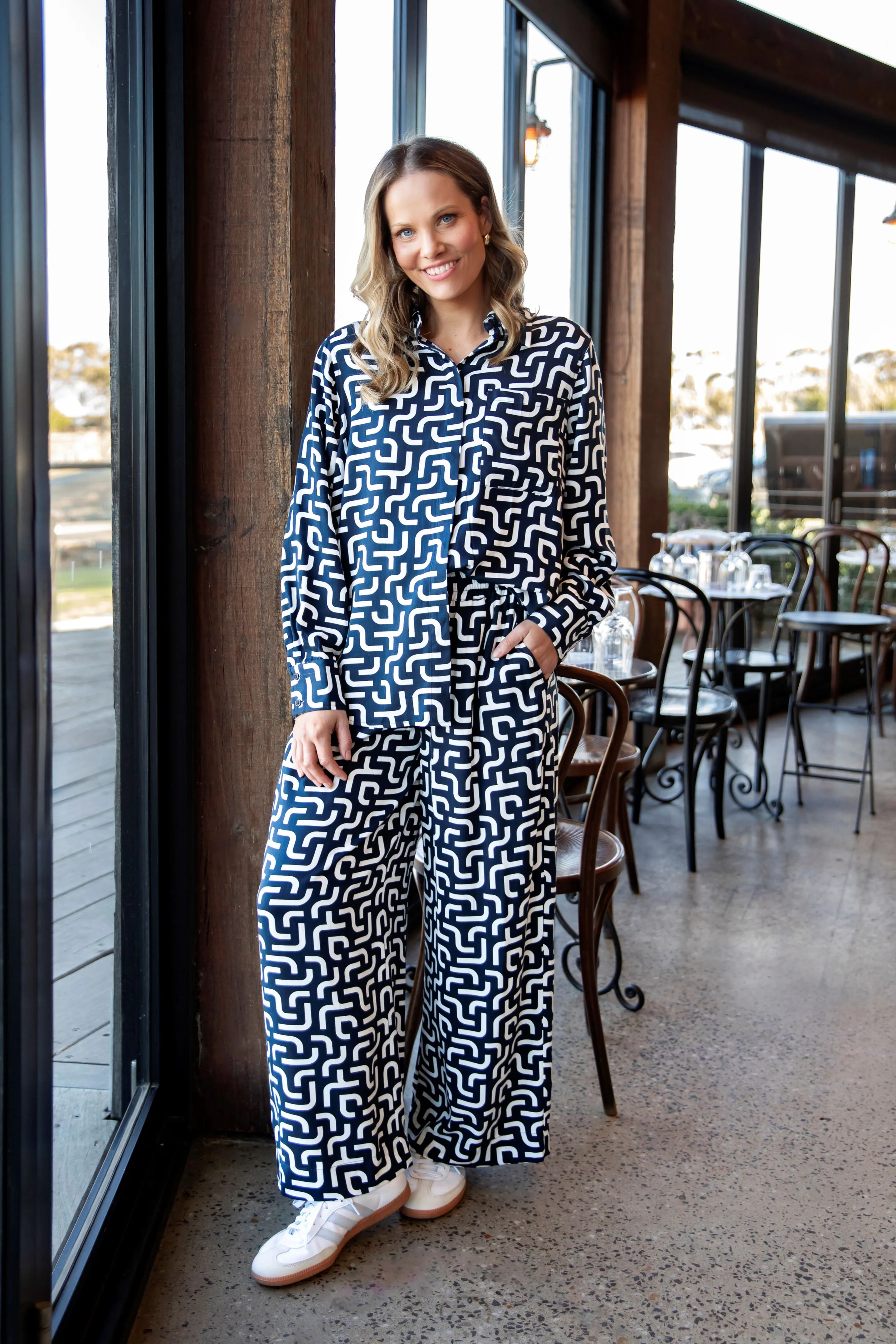 Elm Gemma Geo Pant Navy Geo Print