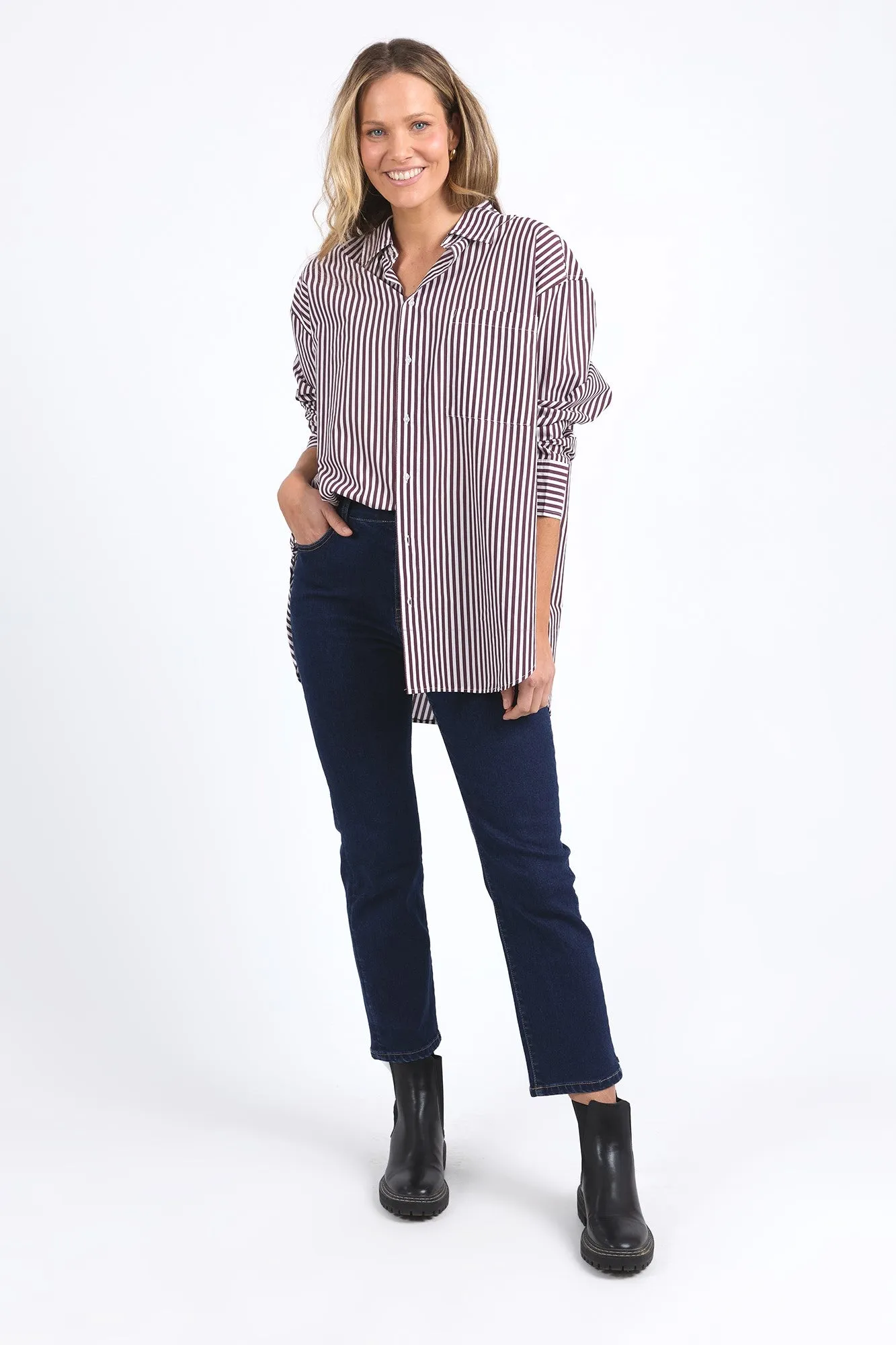 Elm Lila Stripe Shirt Merlot White Stripe