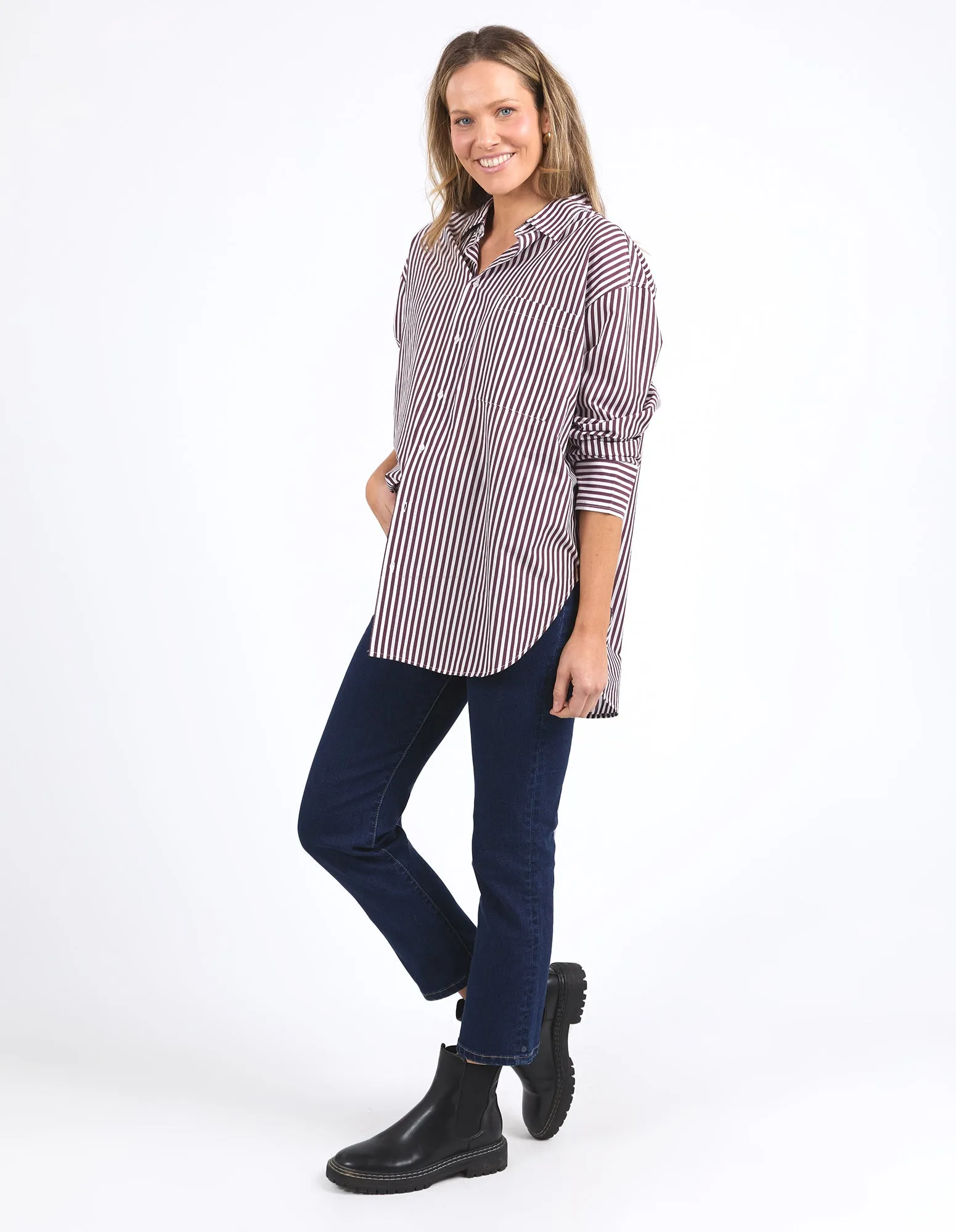 Elm Lila Stripe Shirt Merlot White Stripe