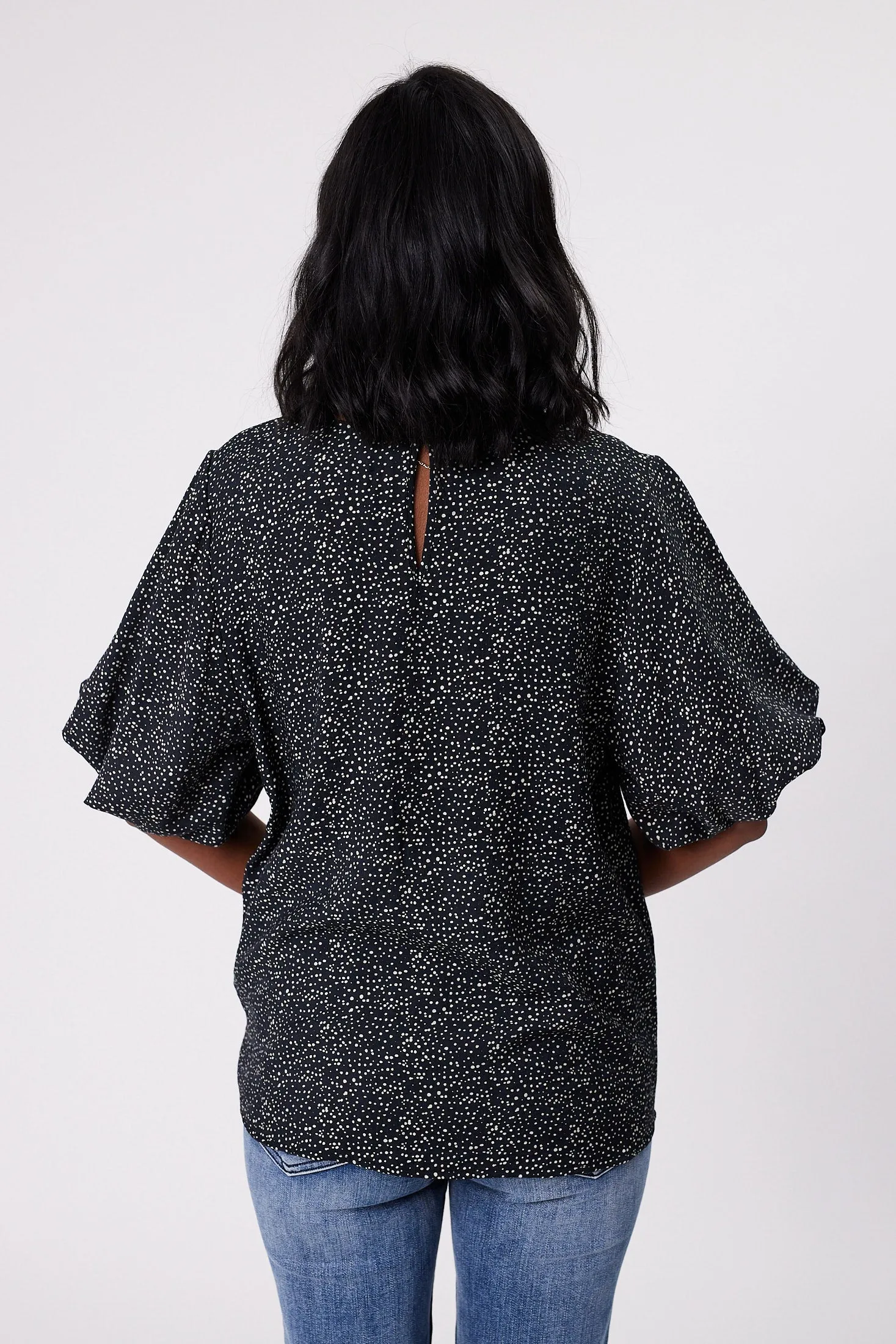 Gloss by Shine On Winslet Puff Sleeve Top Midnight Spot Print