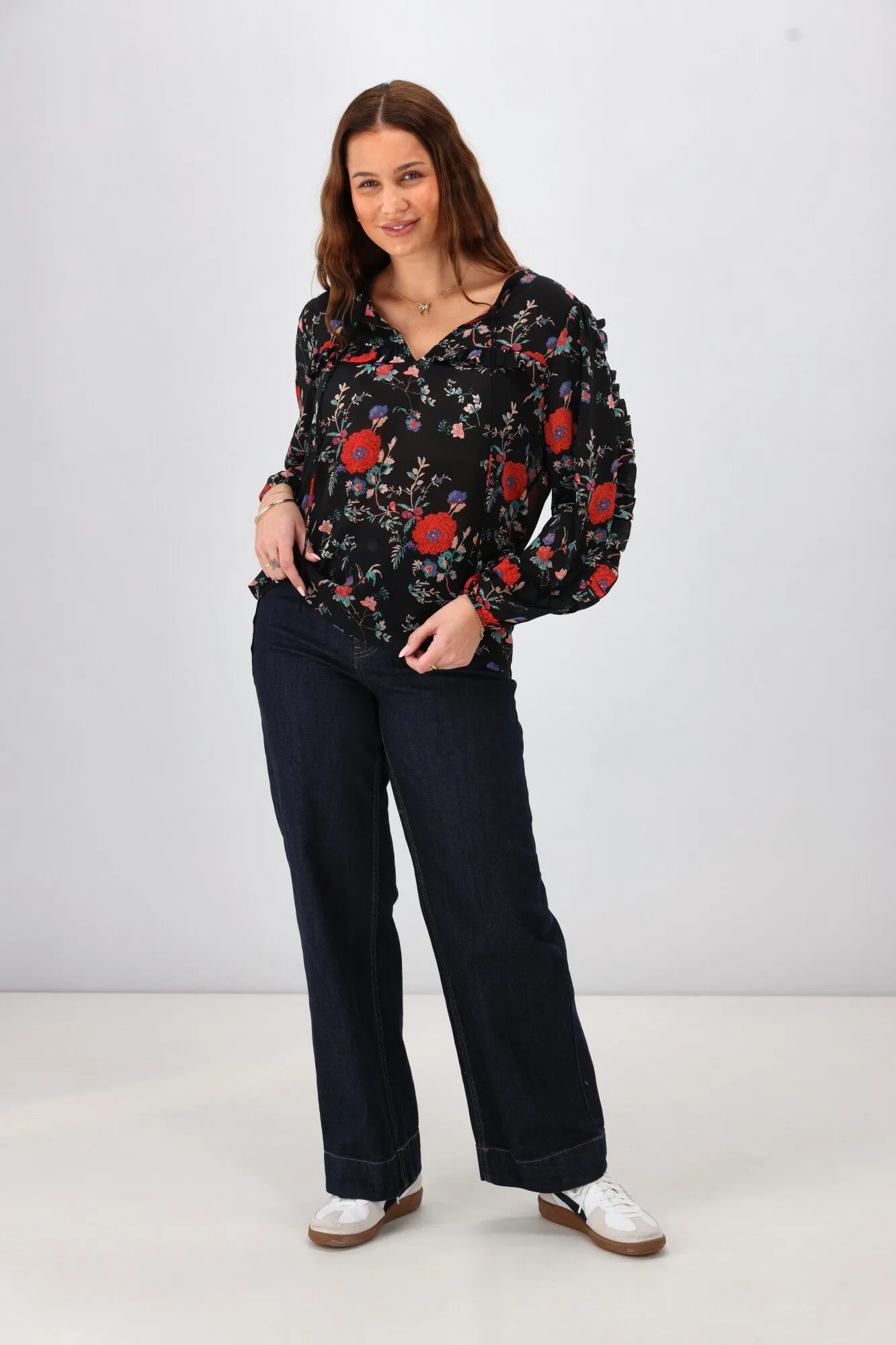 Gloss The Label Paloma Ruffle Sleeve Blouse Rosetta Print