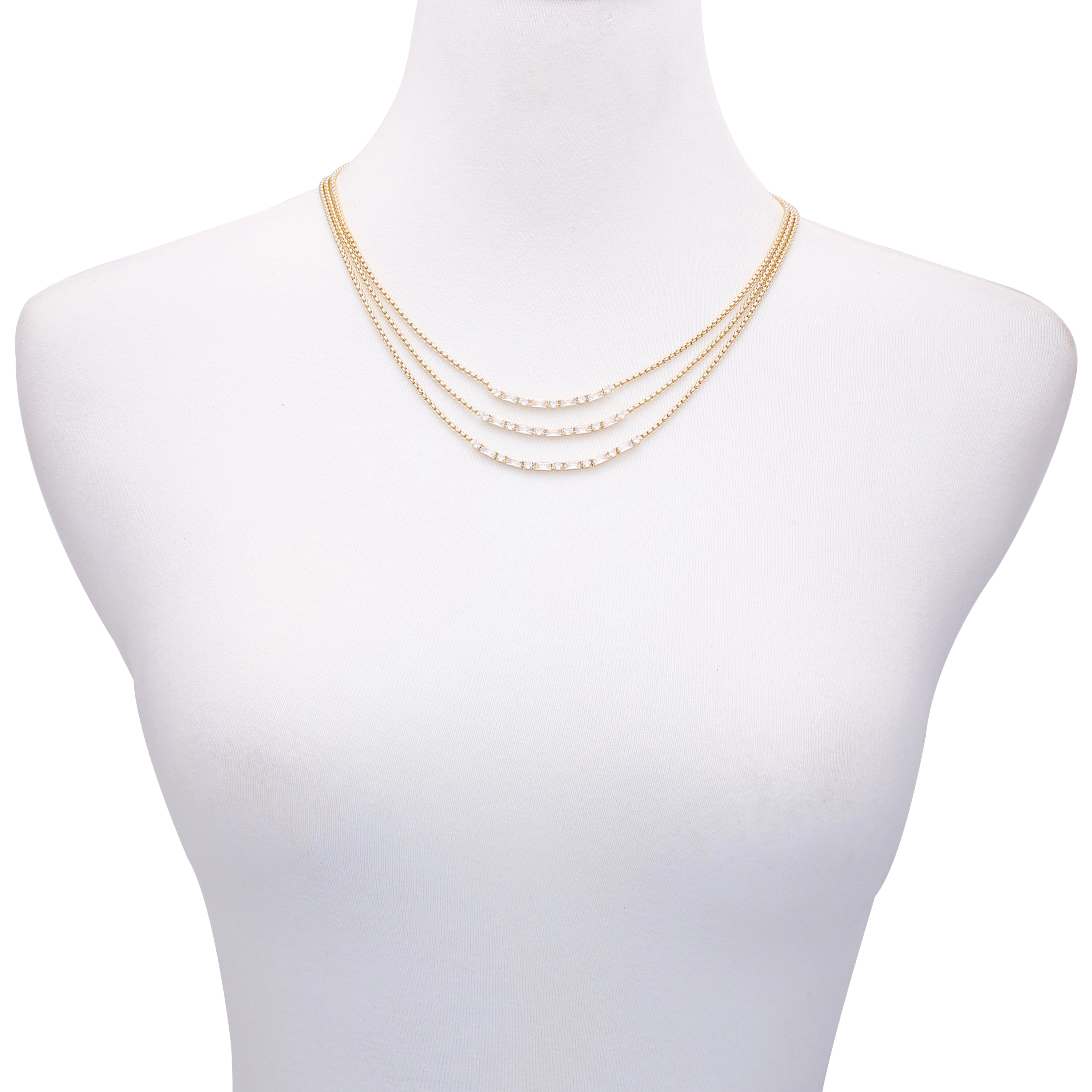 Goldtone Crystal Stone Multi Layered Necklace