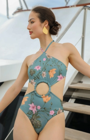 Green Flower Cut-out One-piece