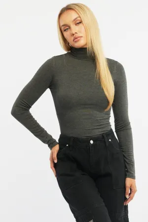 Grey Turtleneck Top Long Sleeve