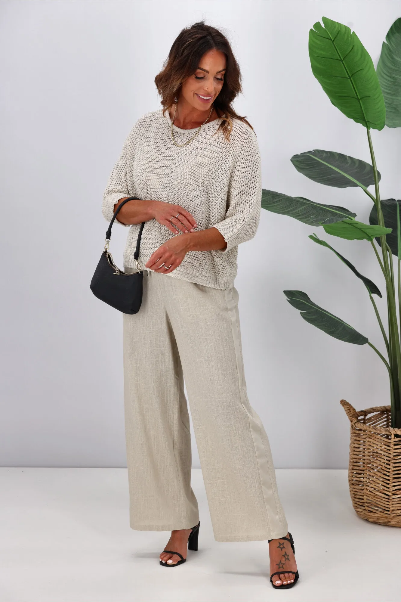 Jane James Lila Lurex Knit Top Natural
