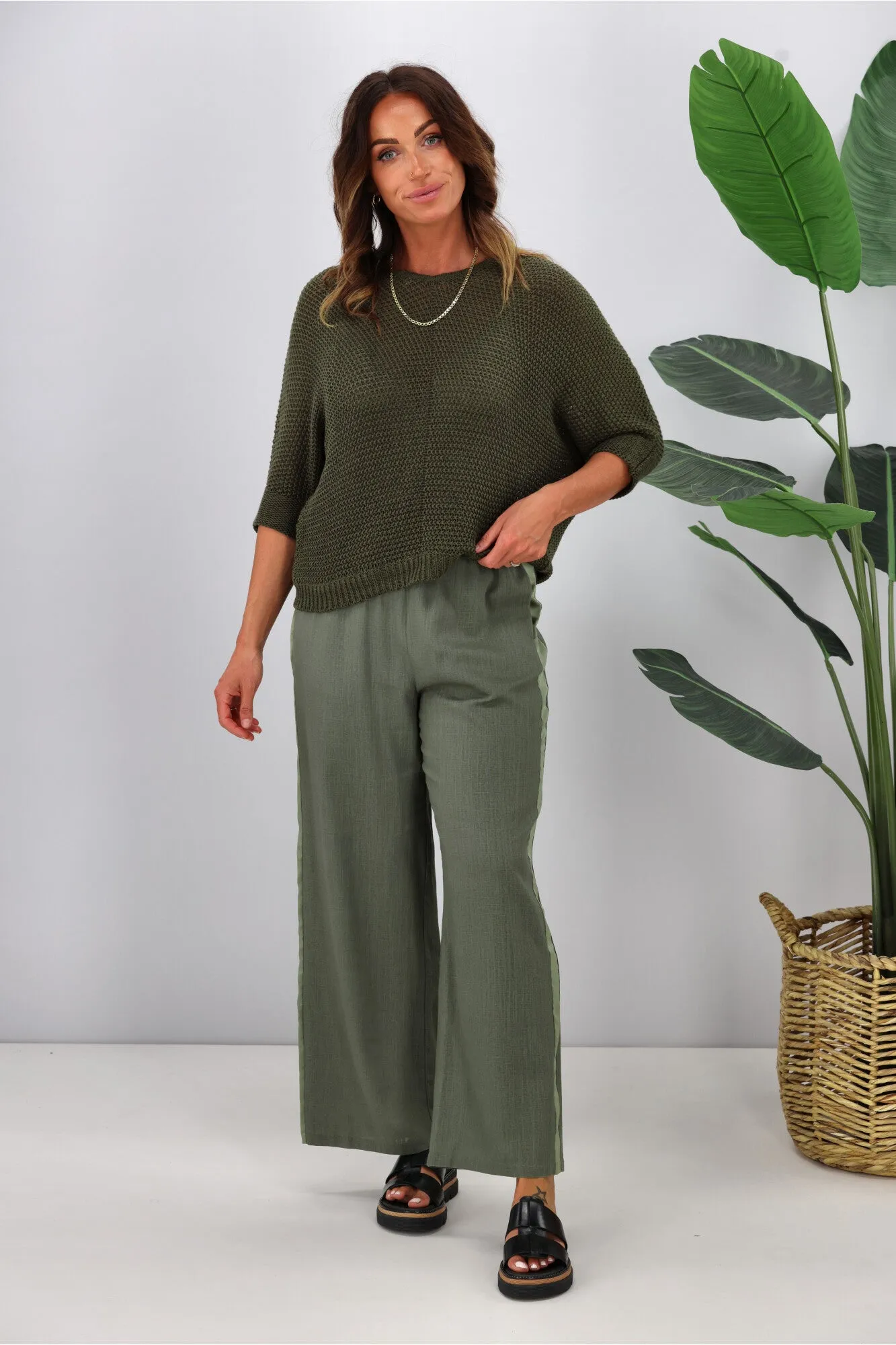 Jane James Lila Lurex Knit Top Olive