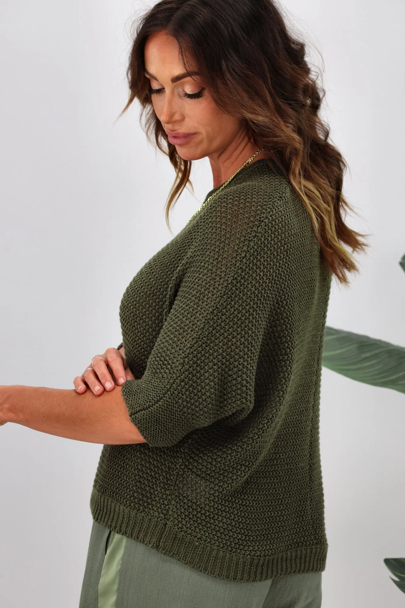 Jane James Lila Lurex Knit Top Olive