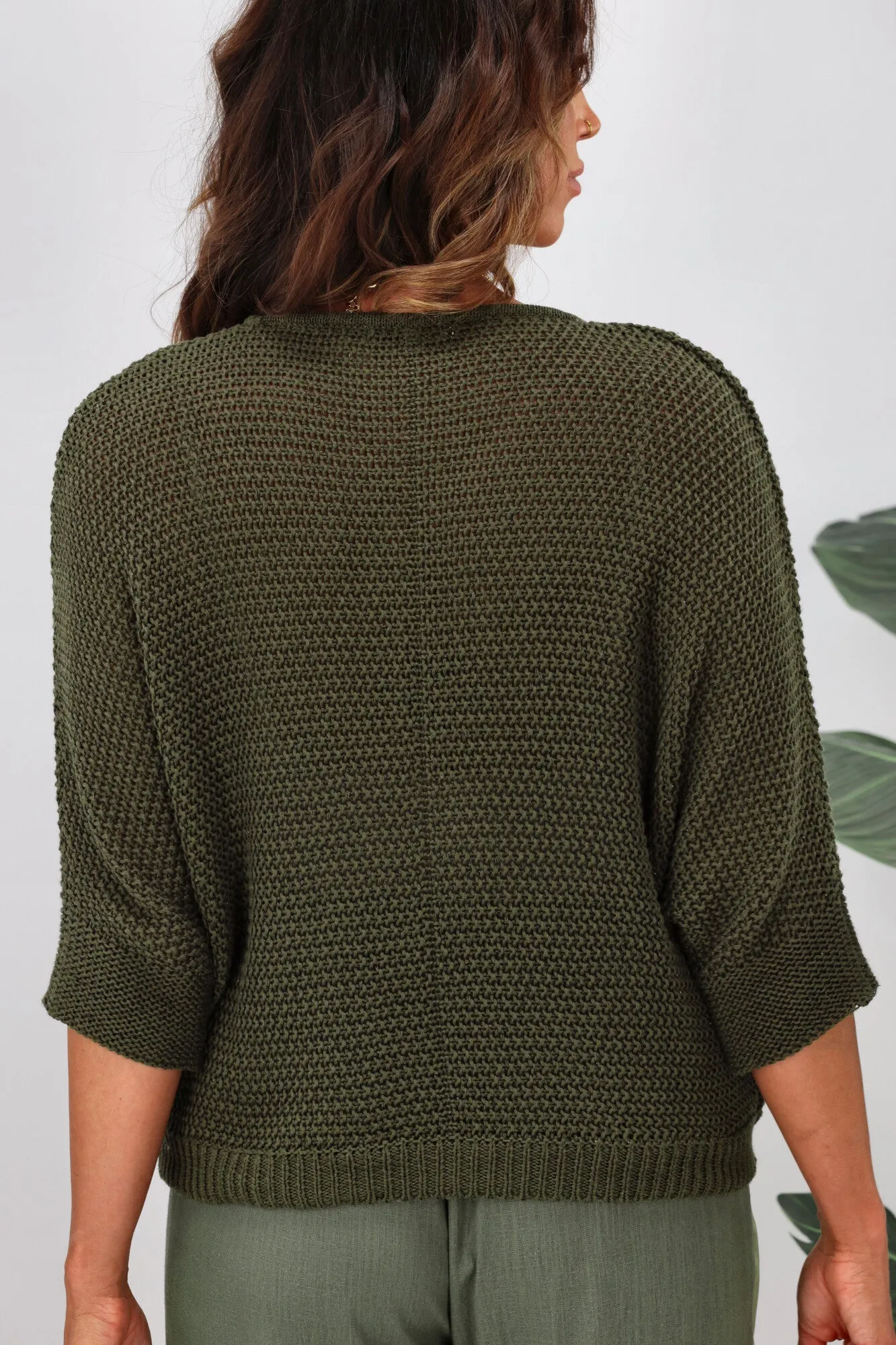 Jane James Lila Lurex Knit Top Olive