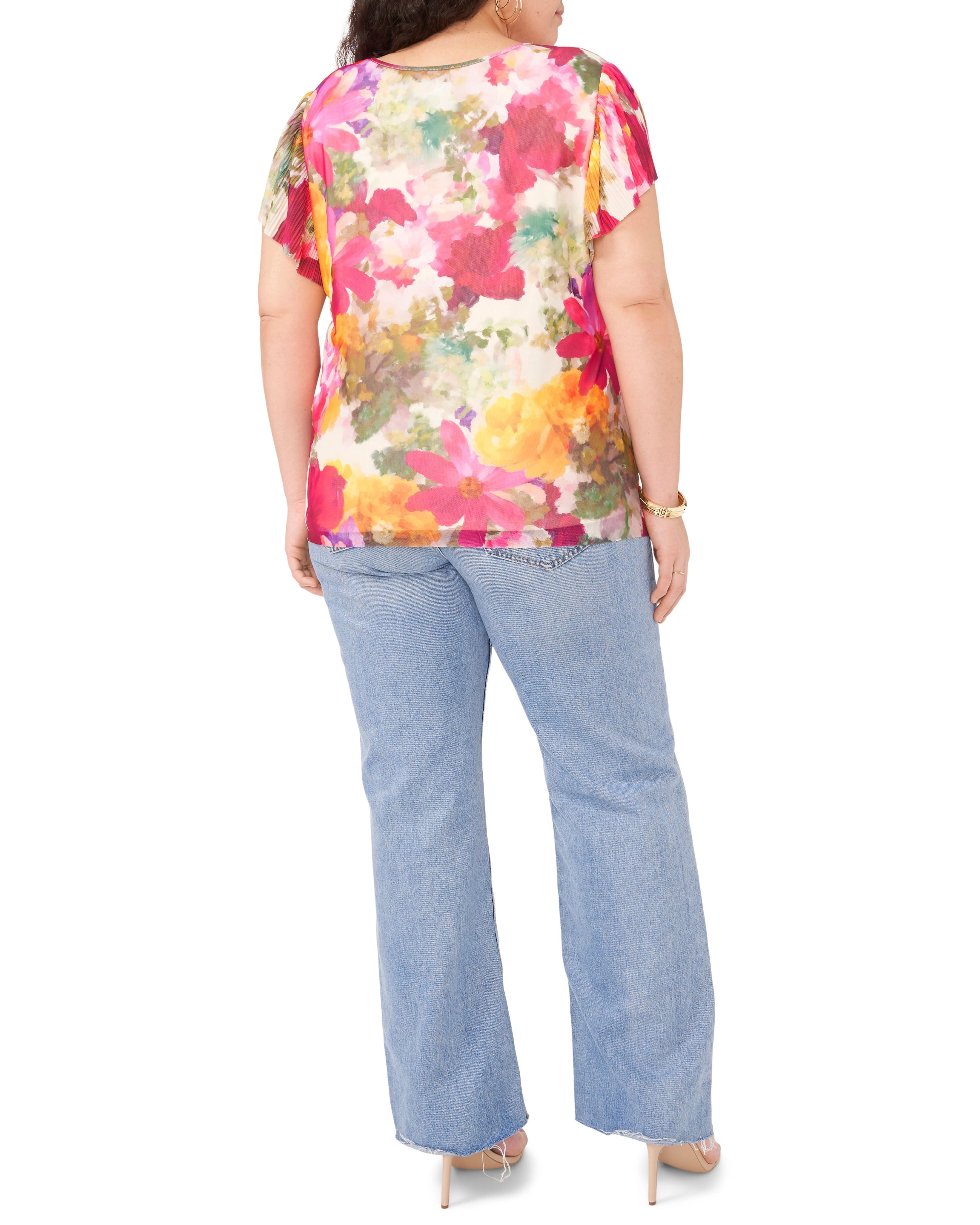 Mesh T-Shirt With Pleated Sleeves