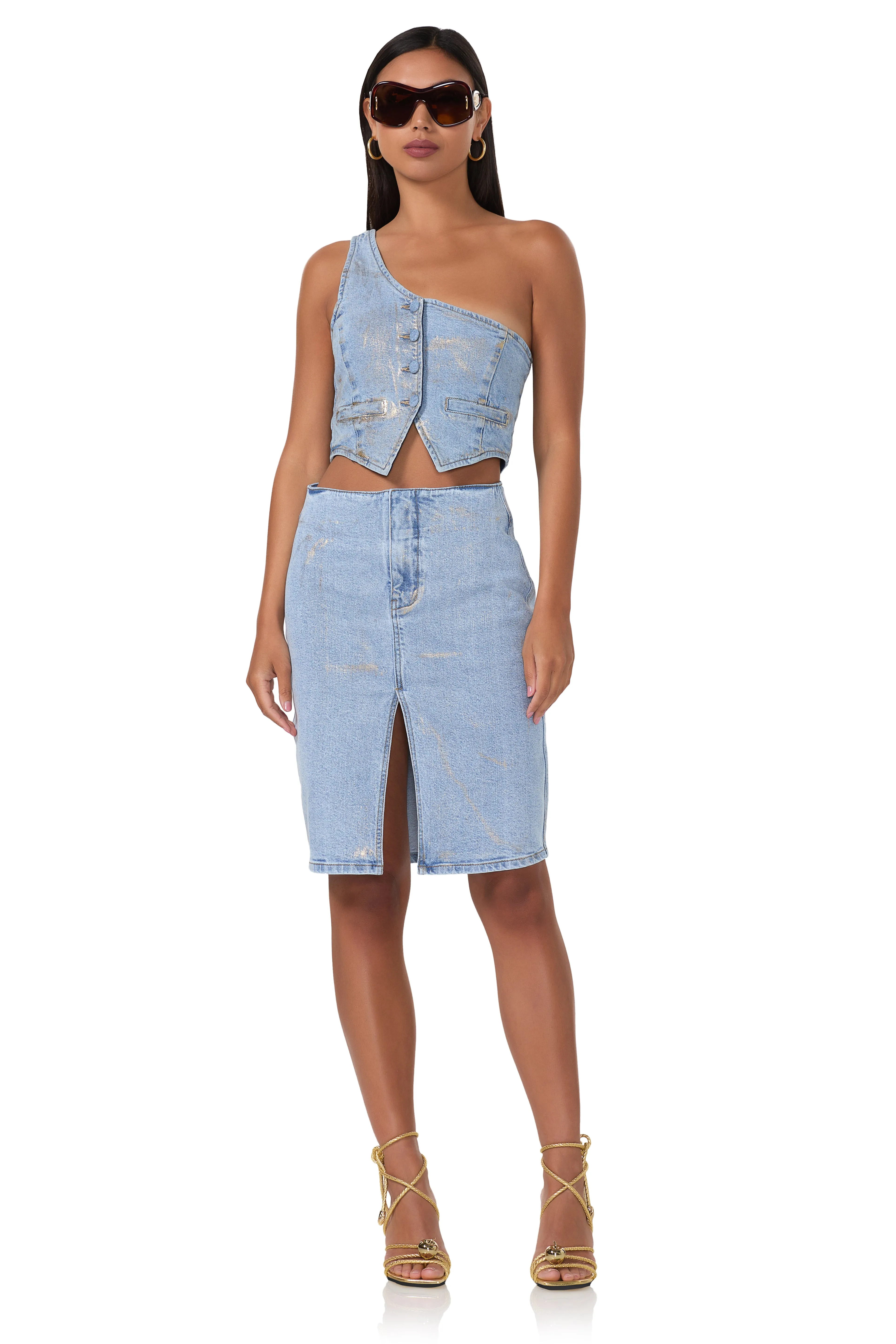 Nicolette Denim Skirt - Gold Metallic