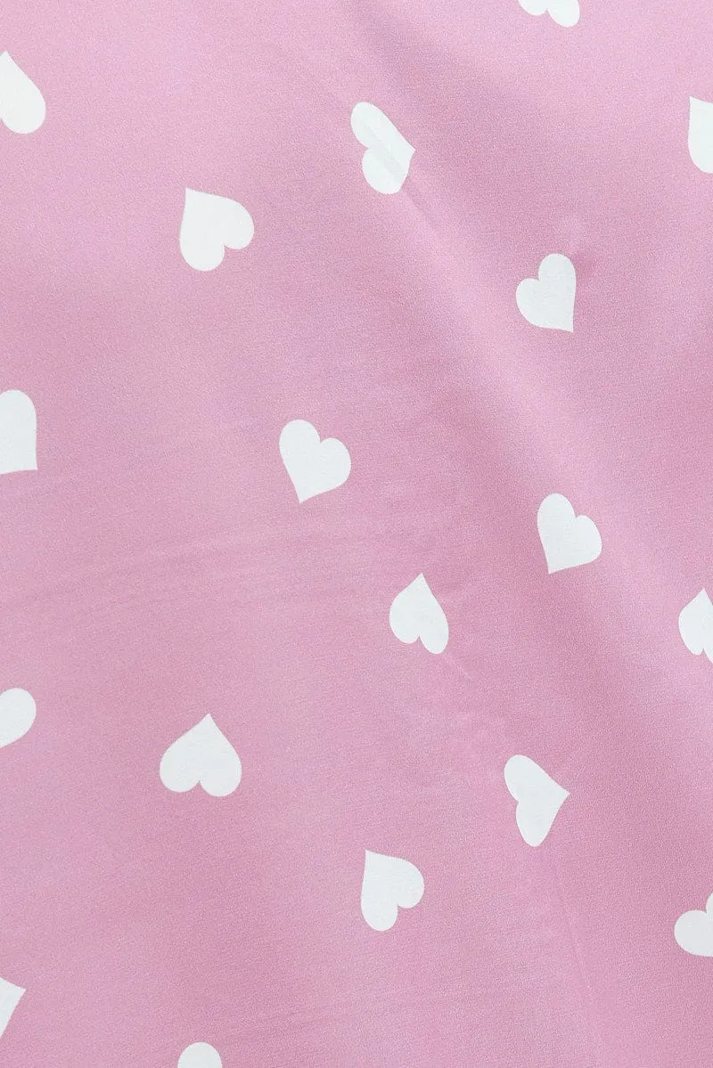 Pink Polka Dot Pink Satin Hearts Contrast Piping Pyjama Set